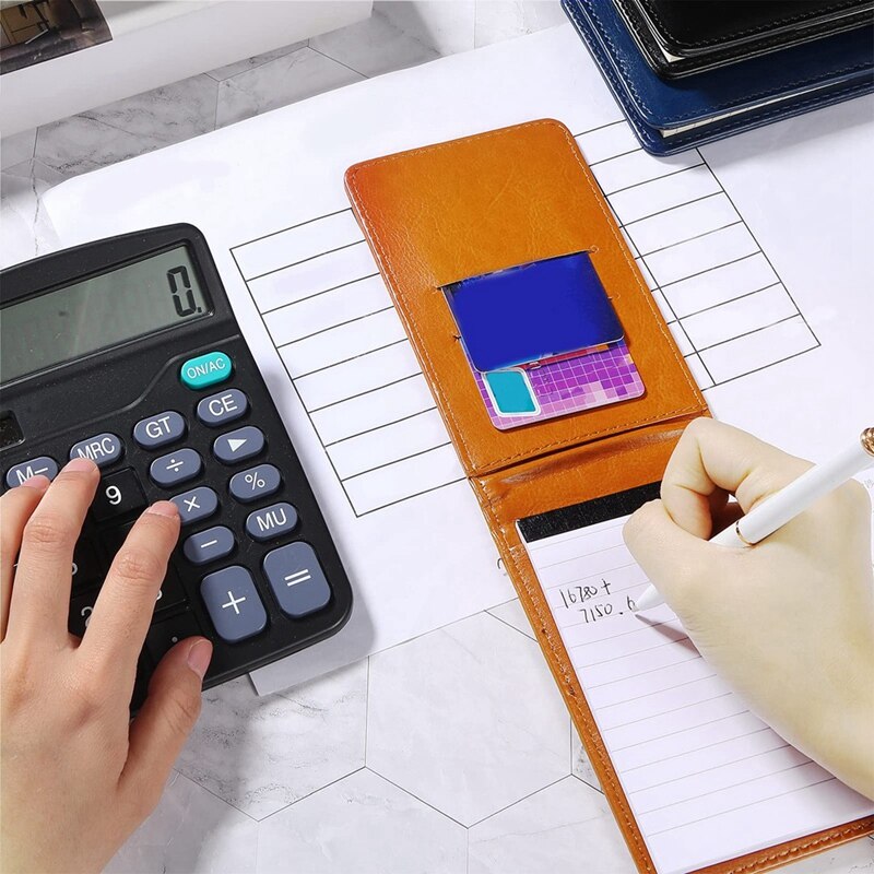 Pocket Notepad Set 3.5X5.5in Portable Business Notepad with 50 Inner Pages and 6 Notepad Replacement,Black+Brown+Blue