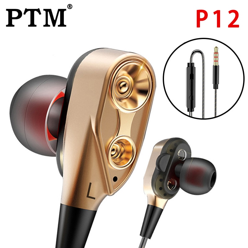 Ptm P12 Quad-core Double Moving Coil In-ear Headphones T22-by-Wire Bass with Wheat Mobile Phone Earplug