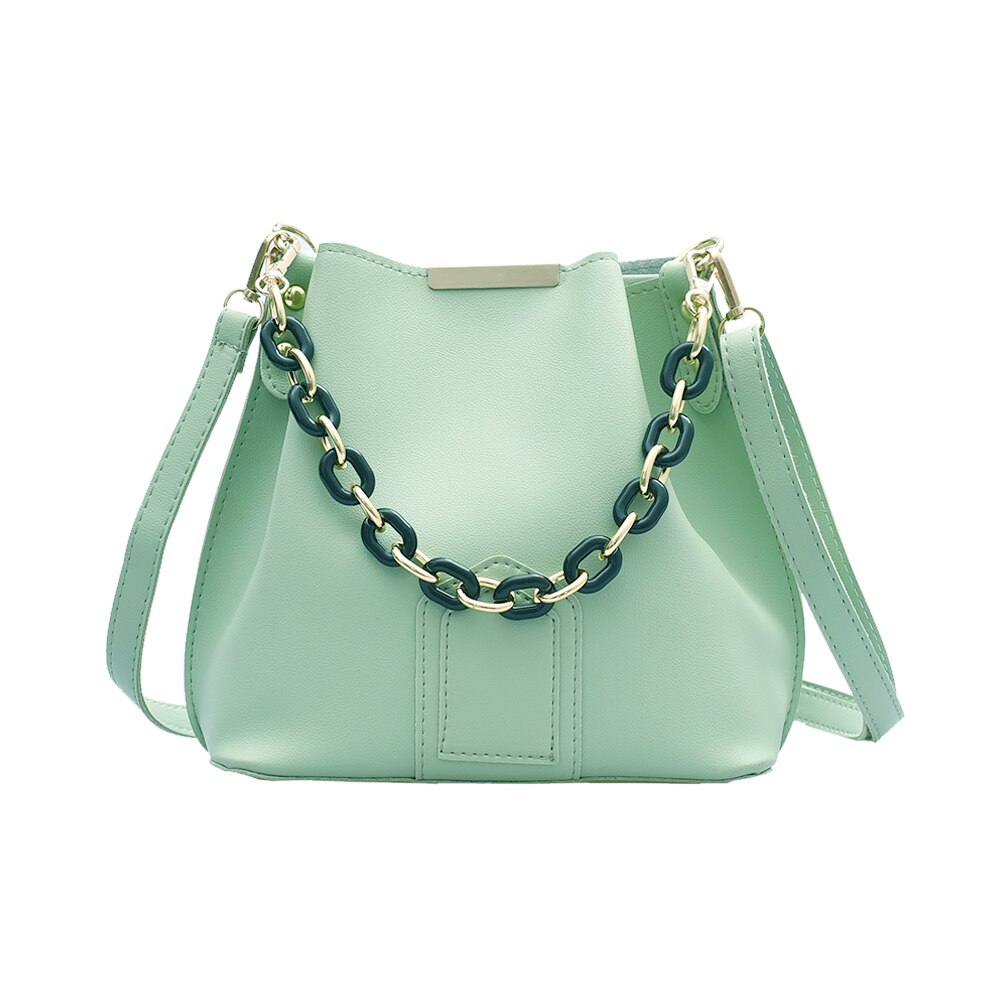 Afslappet crossbody taske populær simpel kvindelig daglig taske kvinder solid pu læder kvindelig kæde bøtte skulder pose: Grøn
