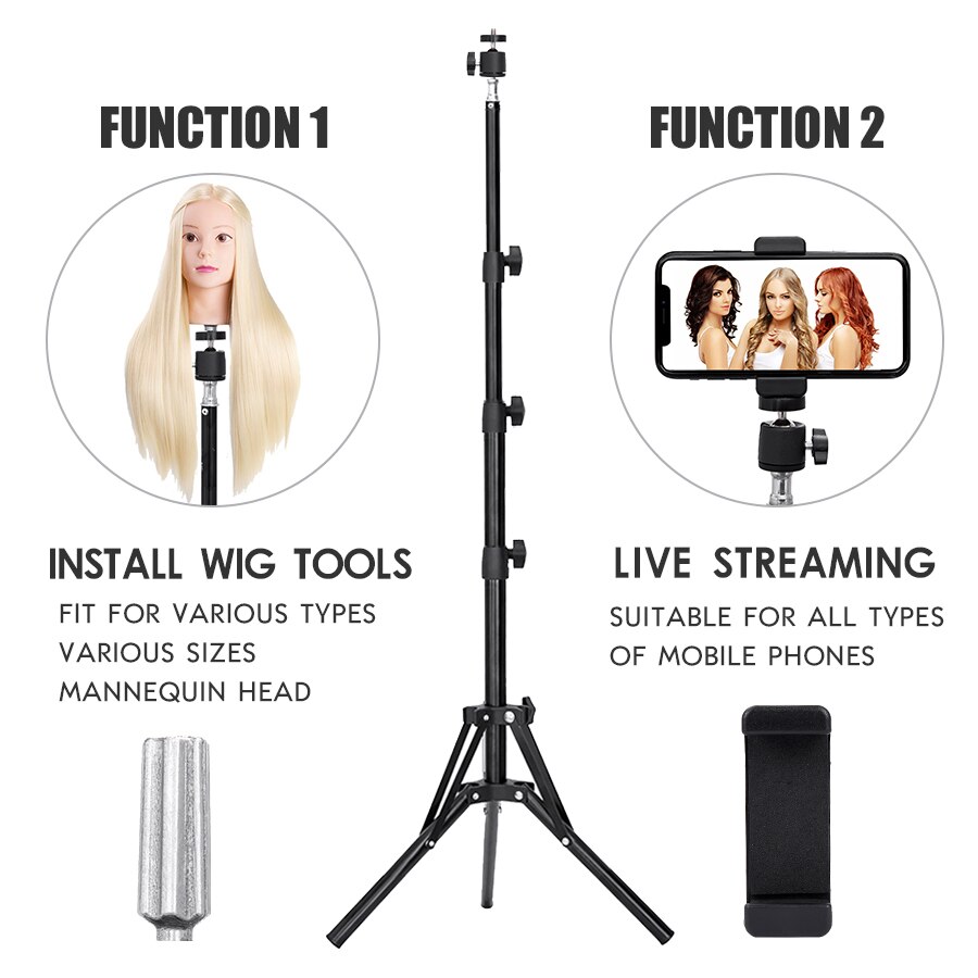 Trépied de perruque de réglable de 152 cm support de trépied trépied multifonction pour tenir tête de perruque téléphone tête de mannequin