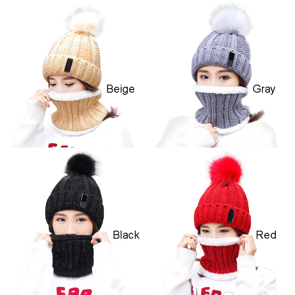 Set Cappello Sciarpa - Set 2 Pezzi Berretto Lana Lavorata a Maglia con Pompon - Fodera in Pile per Attività all'Aperto