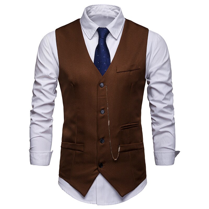 Couleur unie Slim Fit Gilet hommes chaîne décoration simple boutonnage Costume Gilet hommes décontracté Gilet Gilet Costume Homme