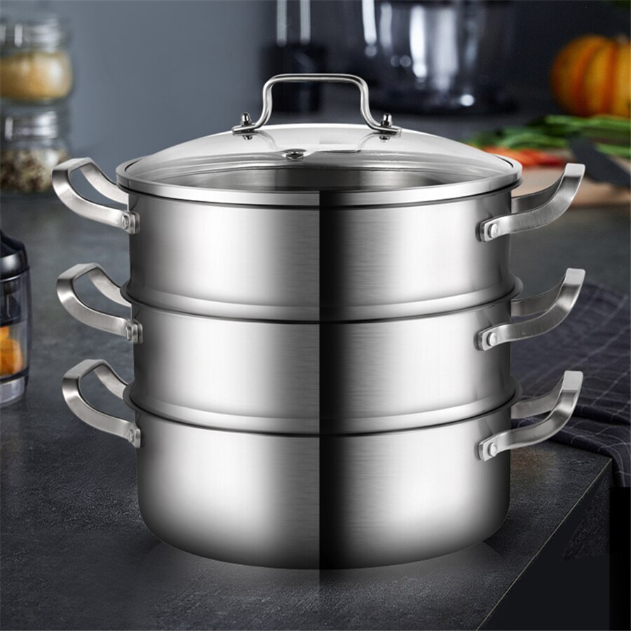 House Kitchen Steam Pot Soup Pot Stainless Steel Pot Multi-function Cookware Pot Multi-layers Pot