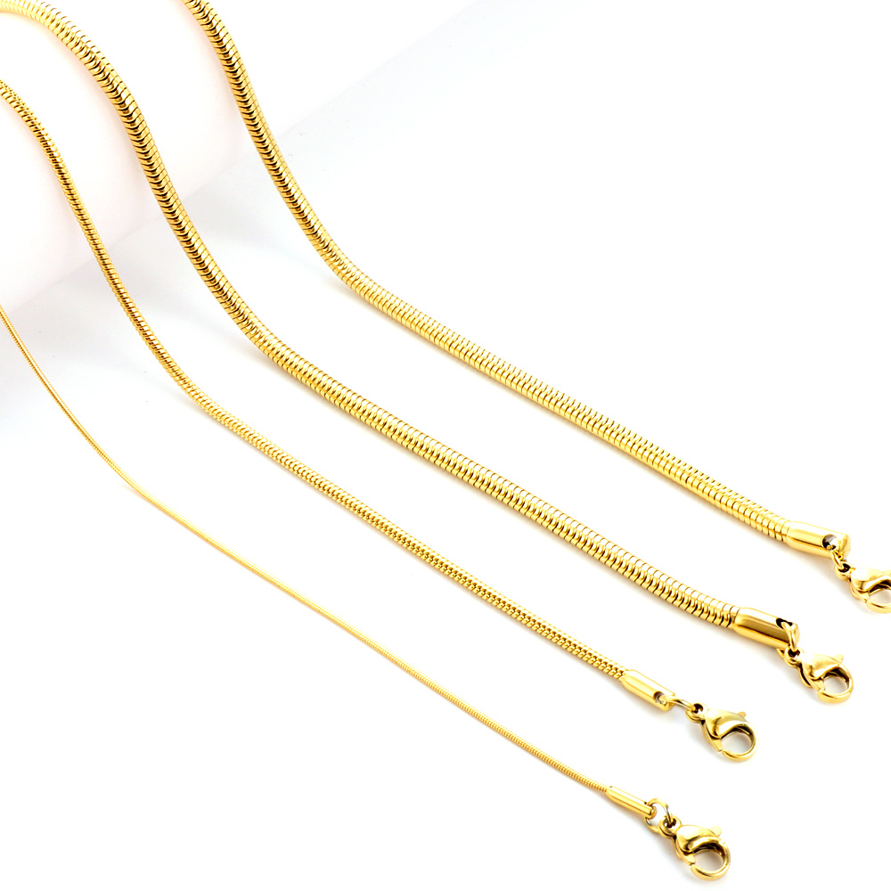 ASON-cadenas de Color dorado inoxidable para mujer, collar de cadenas de serpiente de acero inoxidable de 1-5mm, joyería de cuerda giratoria, accesorios de cadenas largas