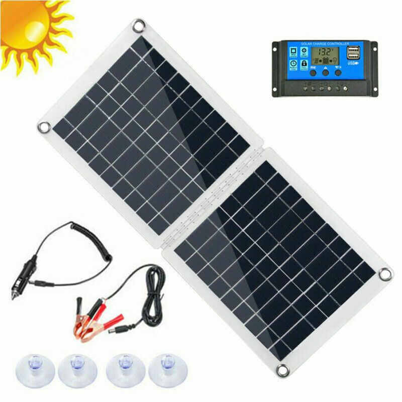 60W Dual USB Folding Solar Panel Kit Mono Caravan Boat Camping Charging A0KB