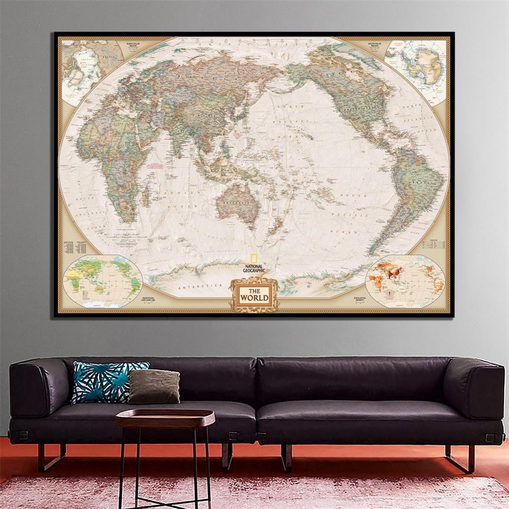 24x36cm National World Map Revised June For Home Wall Decor And Learn Education