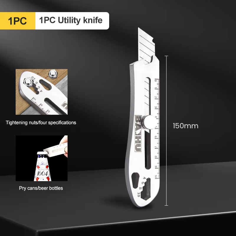 6 in 1 Stainless Steel Utility Knife Multi-Function Opener Retractable Box Cutter Portable Office Home Courier Unboxing Knifes: VIOLET/紫罗兰