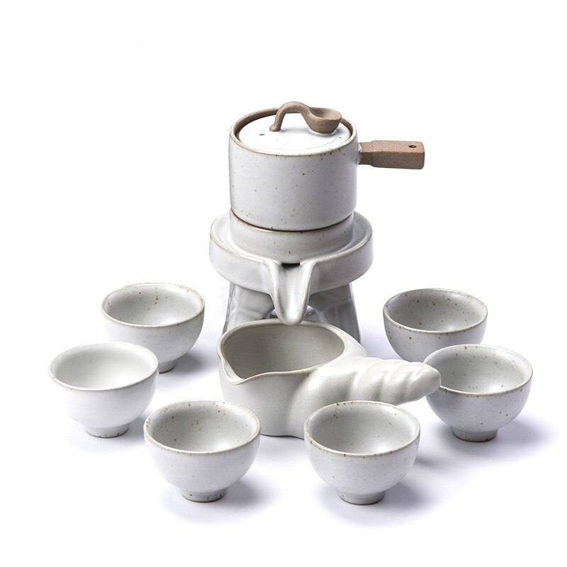 Semi-automatic Tea Set Stone Mill Teapot Household Simple Lazy Ceramic kungfu Tea Cup Set: E