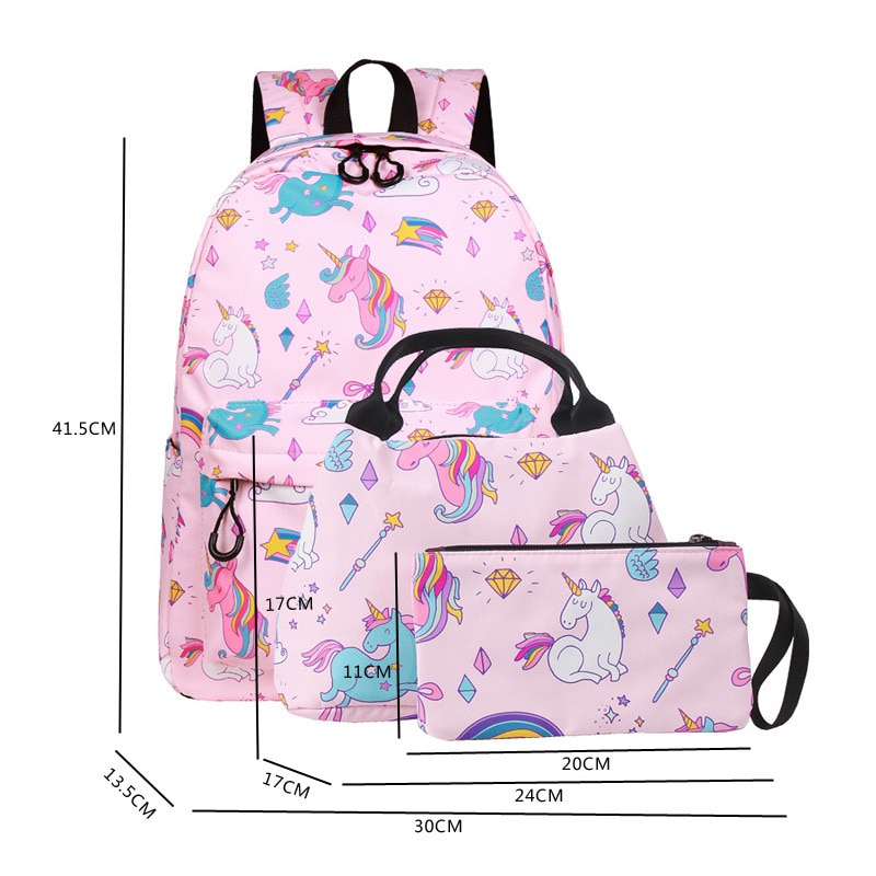 3 teile/satz freundlicher Schule Taschen für Mädchen Rucksack Einhorn Rucksack Druck freundlicher Schule Rucksack Schulter Taschen Hohe Kapazität