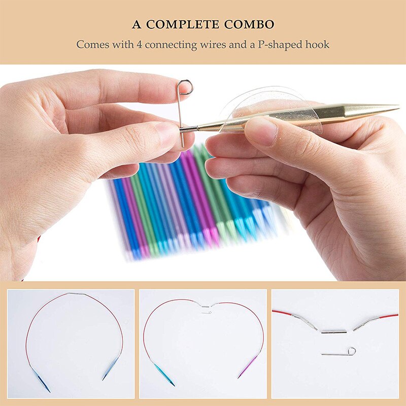 Nonvor pyöreä neulonta ruostumattomasta teräksestä valmistetut neulat pitkät kaapelit täysikokoiset vaihdettavat neulontapuikot