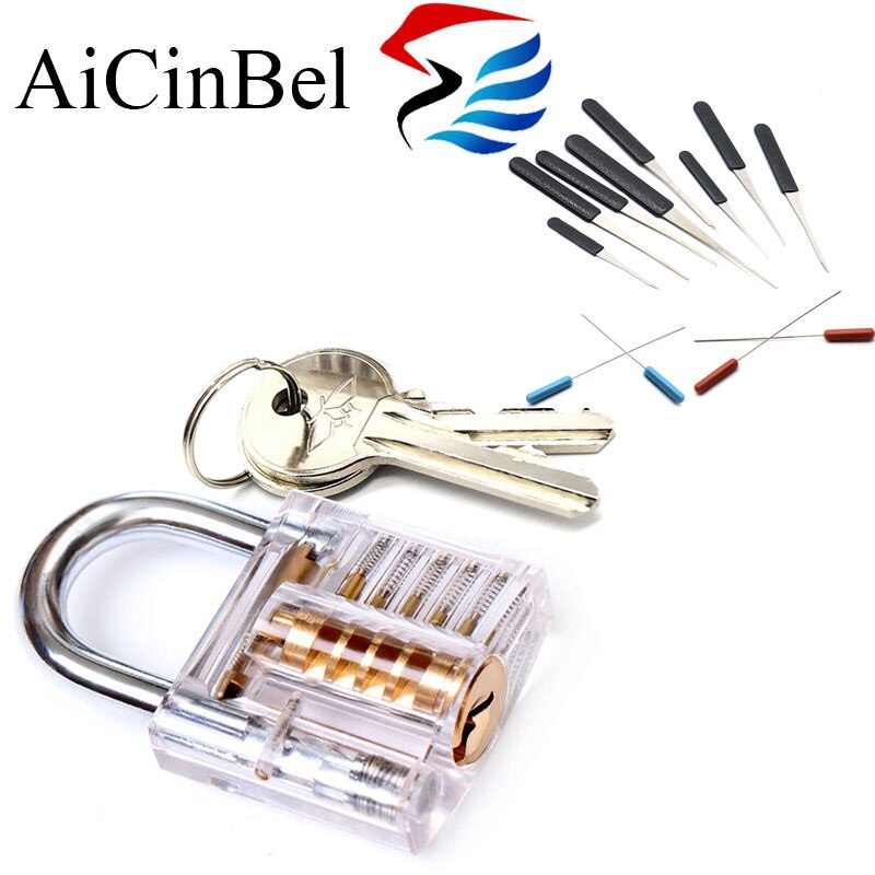 Locksmith Tool Transparent Visible Plunge Practice Padlock Lock with Broken Key Delete Hook Lock Extract Settings