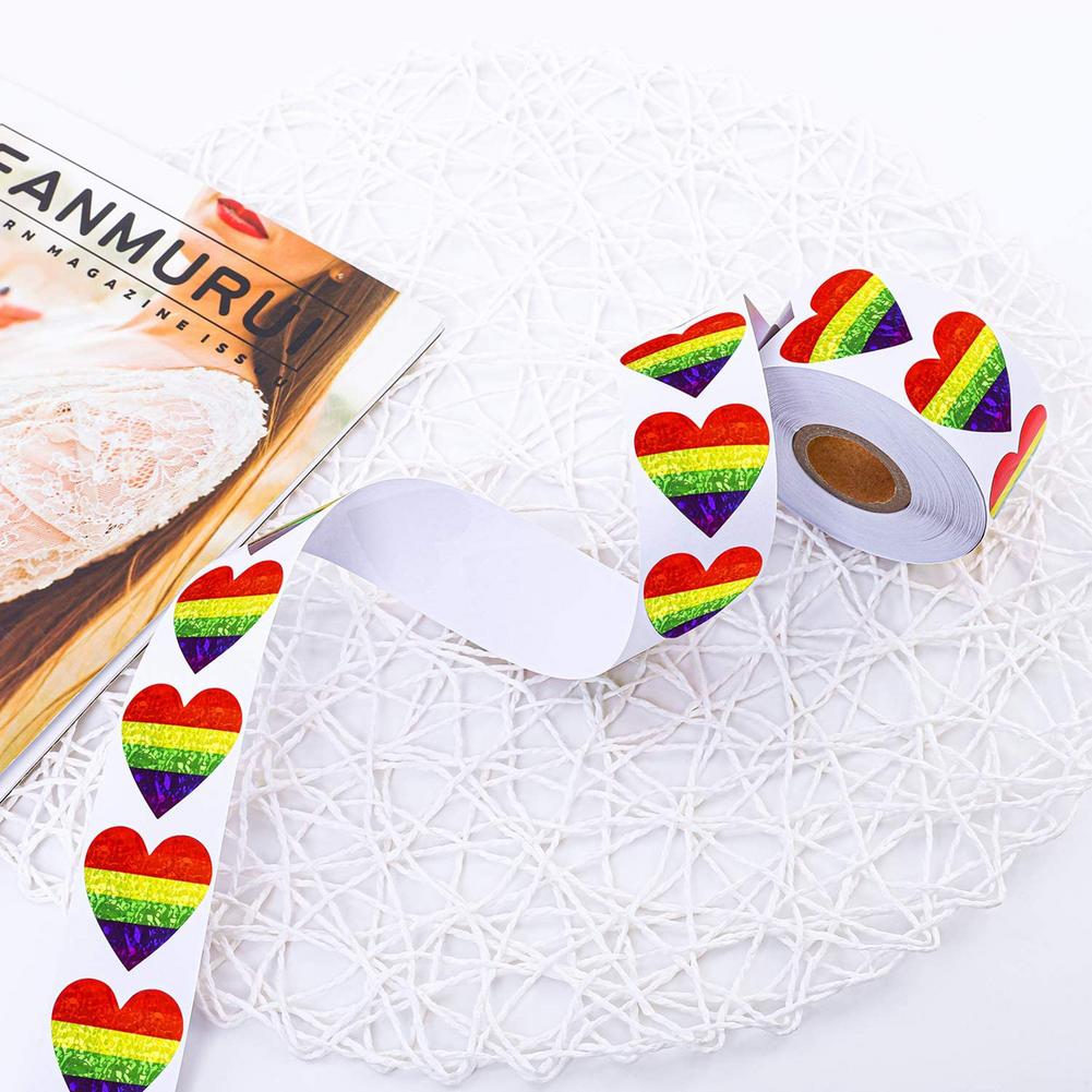 500Pcs/Roll Glitter Gay Pride Stickers Liefde Pride Regenboog Stickers Hartvormige Stickers Label Voor Liefde Hart Valentijn dag