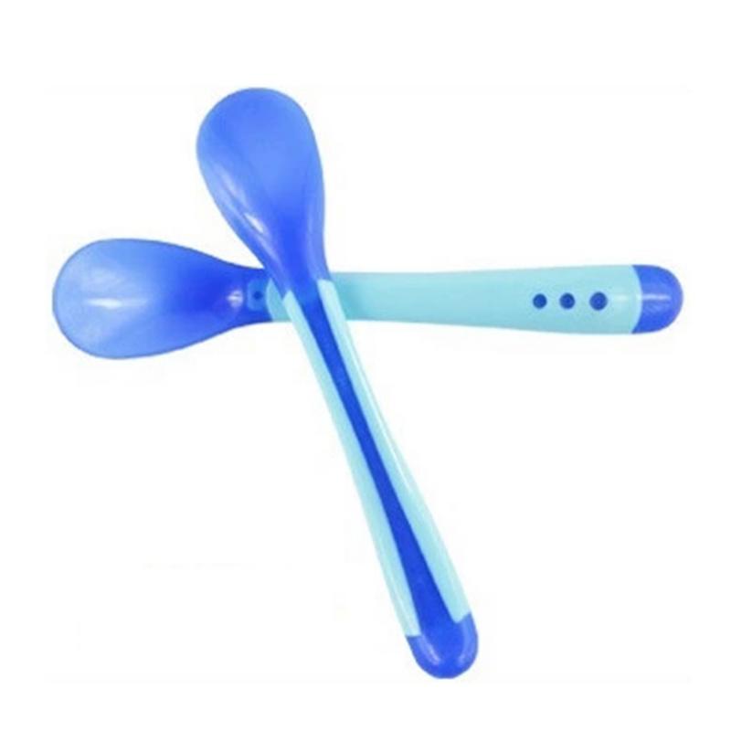 Babyskedar matar disk servis för barn bestick bestick temperatur färgbyte sked silikon säkert för barn: 02