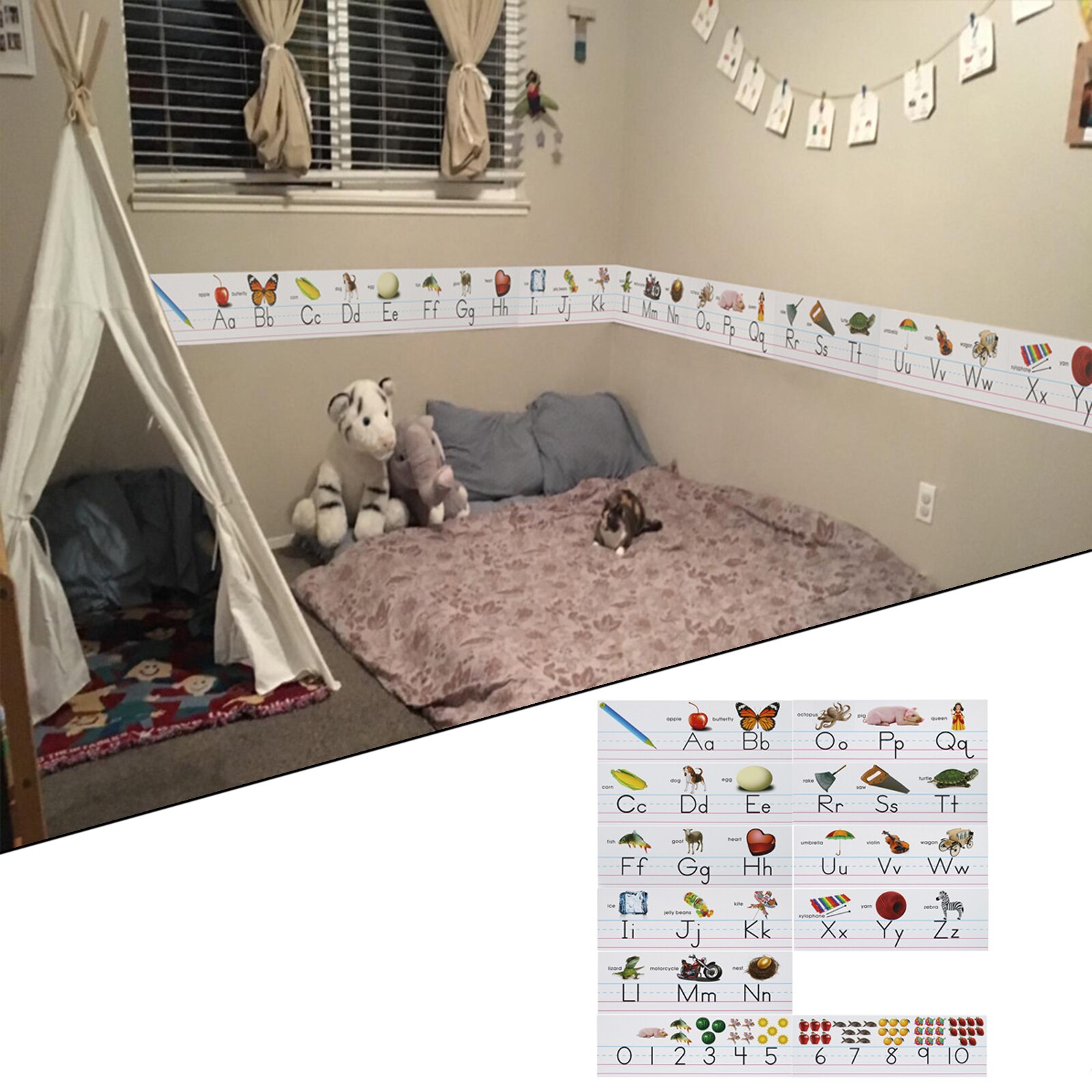 Alphabet and Number Bulletin Board Set Traditional Manuscript Alphabet Accents with Photographs for Classroom Decoration