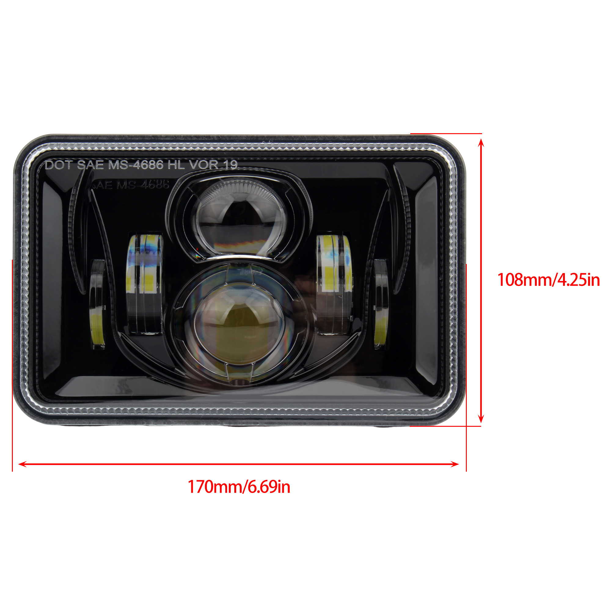 4×6 Rectangular Led Headlight 60W Driving High Low Beam Lights H4651 H4652 H4656 H4666 H6545 Headlamp Replacement Compatible: Default Title