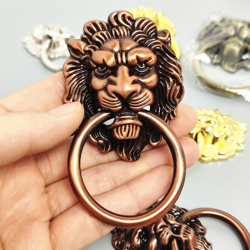 Wonzeal Meubels Handgrepen 52*64Mm Beast Voor Leeuwenkop Antieke Legering Handvat Kast Lade Deur Pull Retro decoratie