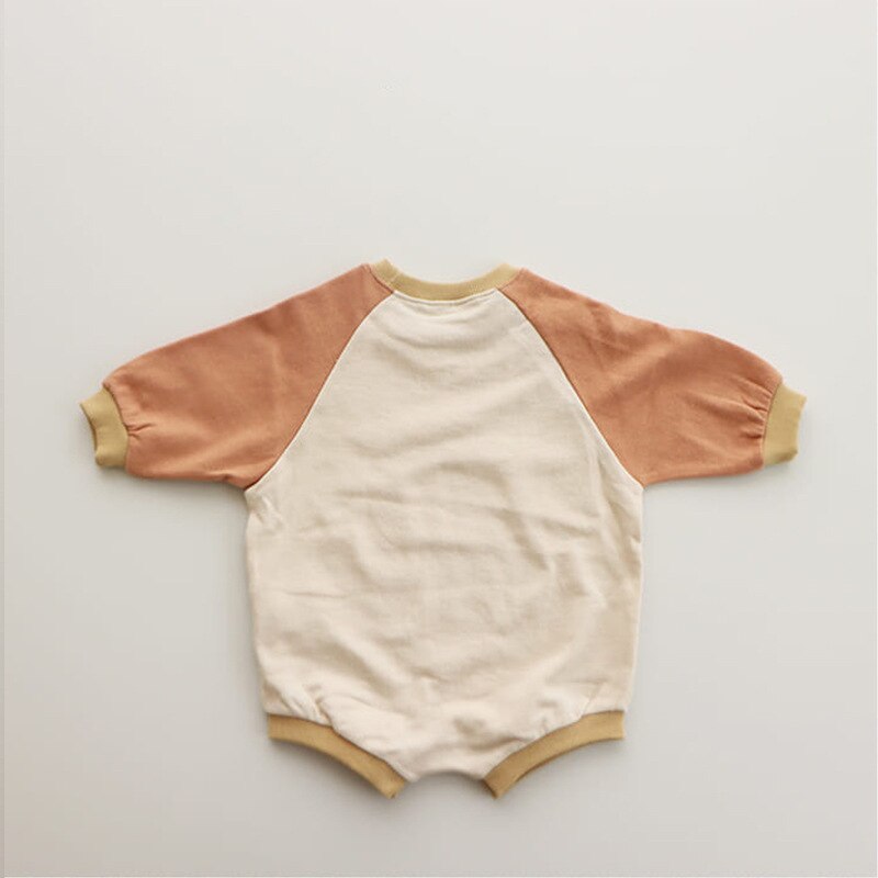 Suéter de algodón para bebé, ropa Coreana de otoño para niños y niñas, color de contraste, raglán, encantador, triángulo de escalada, de una pieza: Naranja / 3M