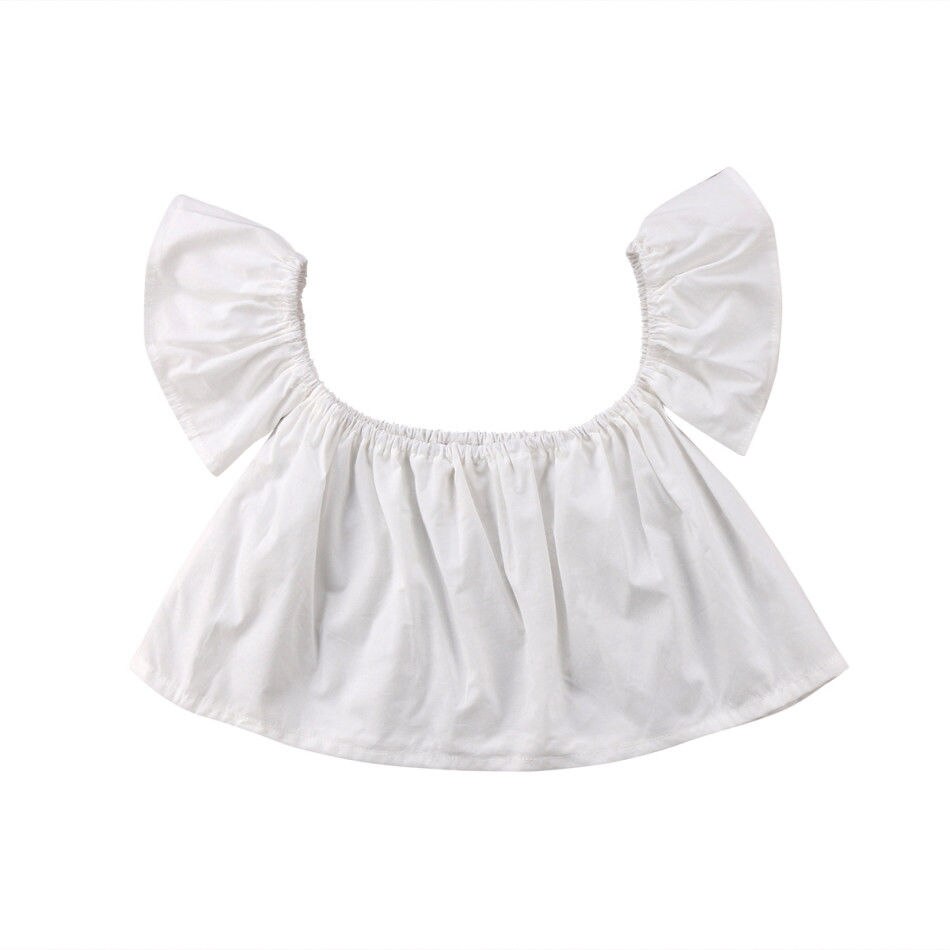 Newborn Infant Baby Girls Off Shoulder Solid Pink White Black Crop Top T-shirt Blouse Clothes Cute Summer Clothing