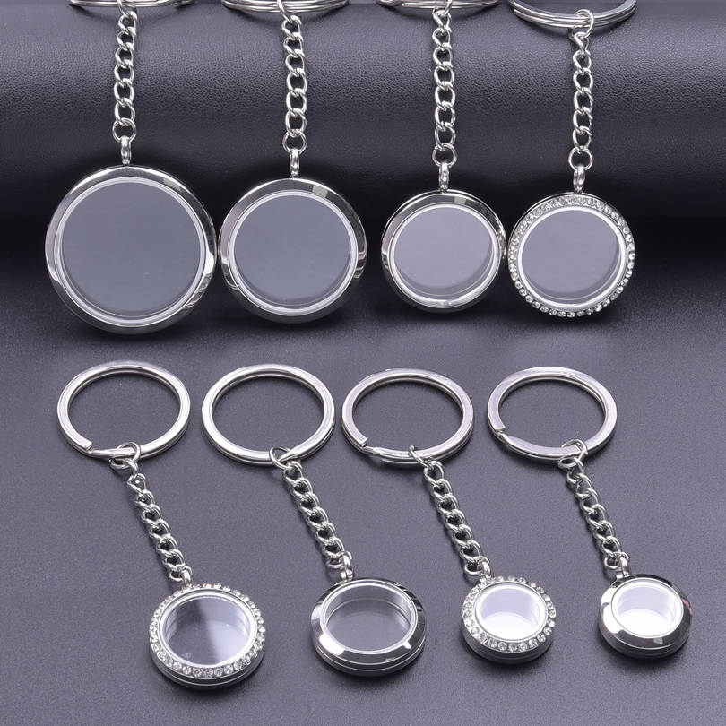 5 teile/los 10-40mm Edelstahl Männer Glas Bild Reliquien Medaillon Anhänger Schlüssel bund DIY Frauen Erinnerung Medaillon Schlüssel Ring Schmuck