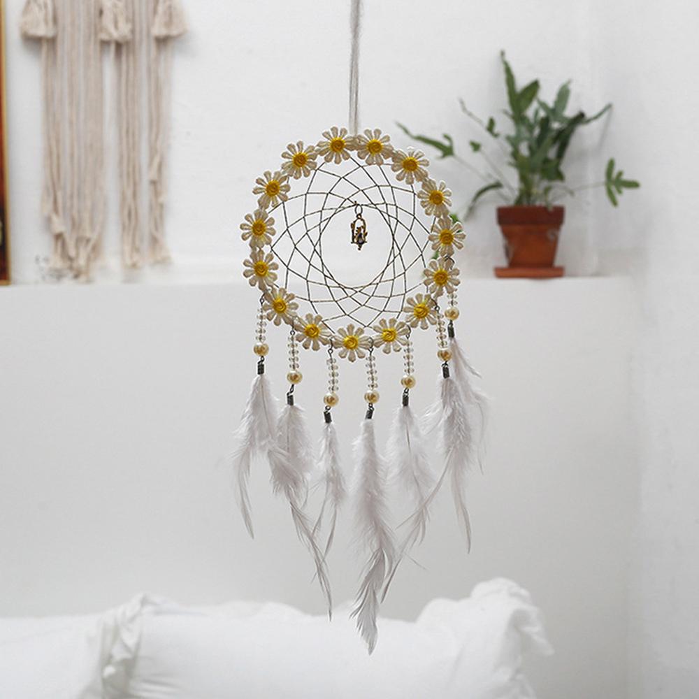 Daisy Handmade Dream Catcher with LED Light Dreamcatcher Pendant Hollow Wind Chimes Wall Hanging Home Decoration