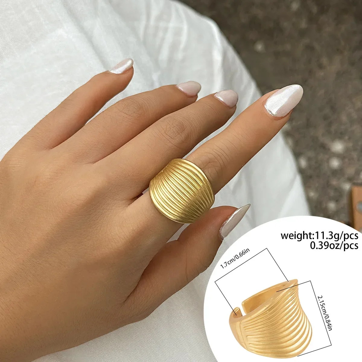 Anillos irregulares gruesos y grandes geométricos de Color dorado y plateado para mujeres y hombres, anillos de dedo con conexión de cuerda elástica con personalidad: Blanco