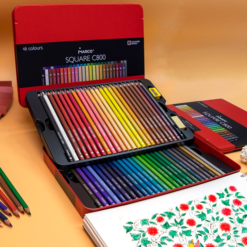 Marco-lápices de colores cuadrados para dibujo, conjunto de lápices de aceite de 24/48 colores, de madera suave para bosquejo, suministros de arte para estudiantes de escuela