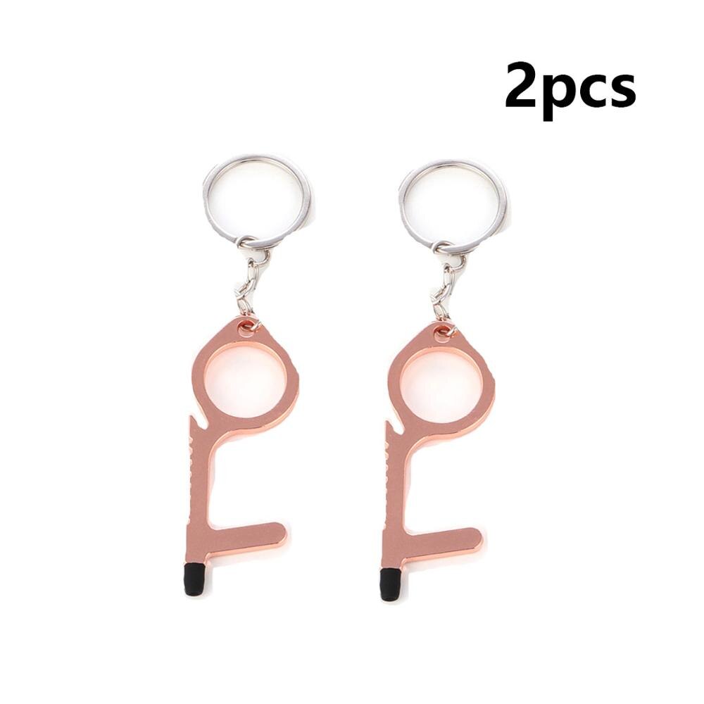 no touch keyElevator avoid touch tool key edc tool safety protection hygiene hand tool contactless handles door tool: Rose gold 2pc