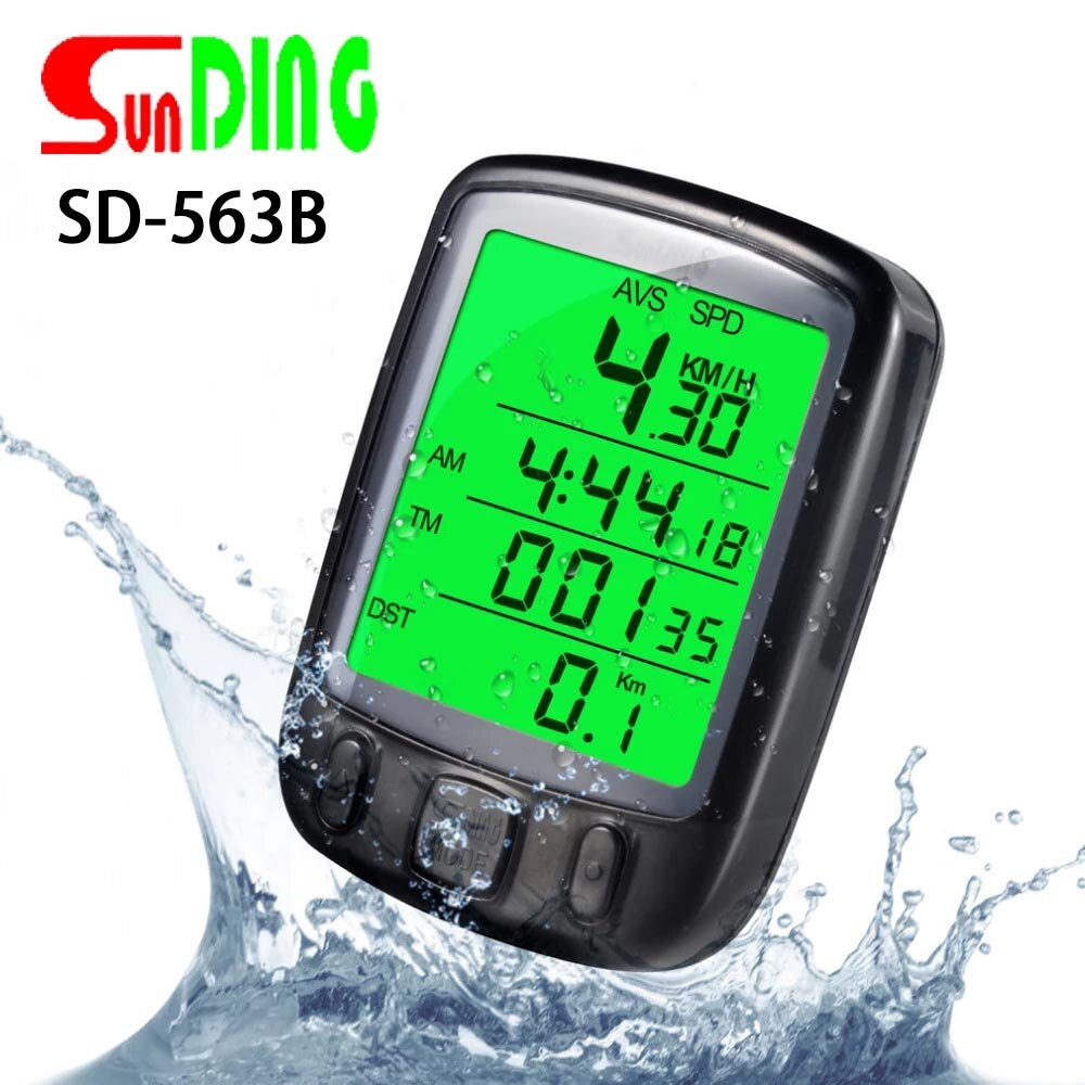 Sunding SD-563B Waterproof LCD Display Cycling Bike Bicycle Computer Odometer Speedometer With Green Backlight
