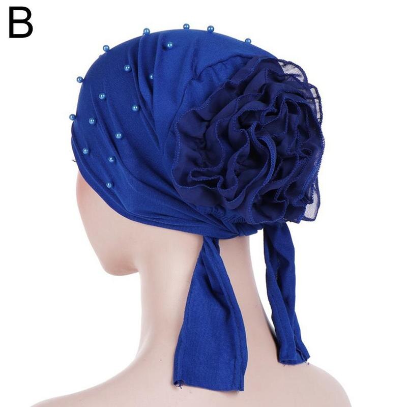 1pcs Spring Autumn Women's Accessories Headdress Muslim Big Flower Nail Bead Cap Headdress Baotou Dubai Women's Hat Leisure D4O1: B