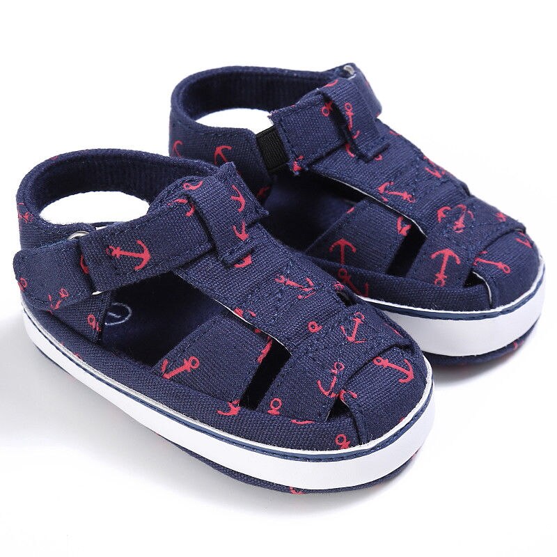 Baby Boy Sandals Summer Toddler Kid First Walkers Canvas Crib Shoes Infant Baby Girl Soft Sole Sandals: Blue / 11