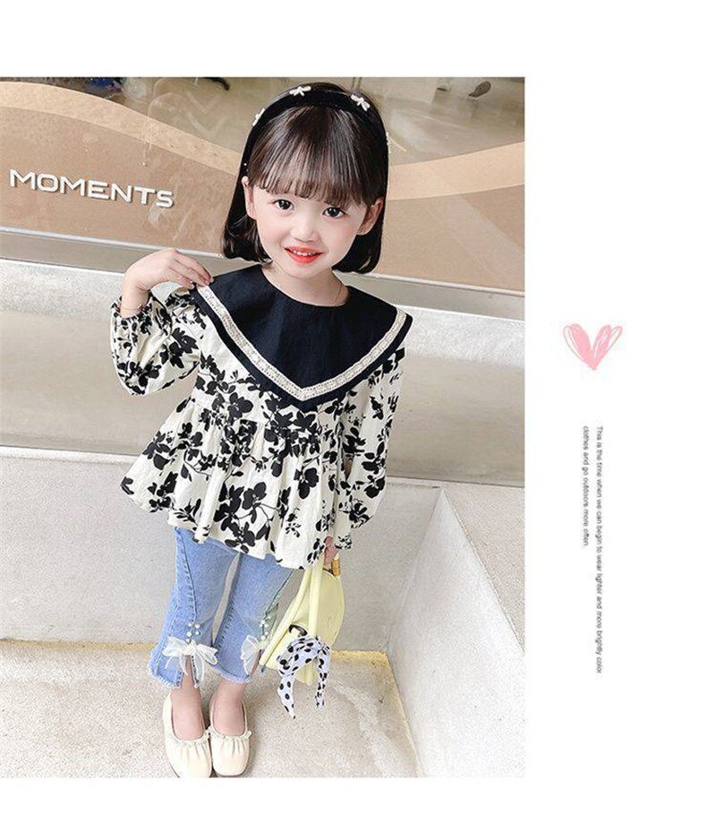 Meisjes Een-Schouder Puff Sleeve Tops Meisjes Mode Shirts Herfst Koreaanse Kinderkleding Tops Midden En Kleine kinderen