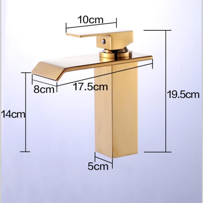 waterval brede uitloop golden Stijl Messing Kraan Enkele Handgreep Warm en Koud mengkraan Water tap 9962
