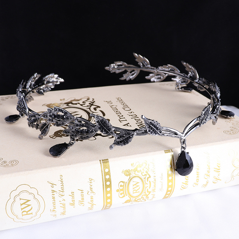 Vintage Bronze Emerald Green Fairy Crown Tiaras Crystal Leaves Elf Tiara Bandana Hair Accessories for Women Costume Hair Jewelry: Gold-color