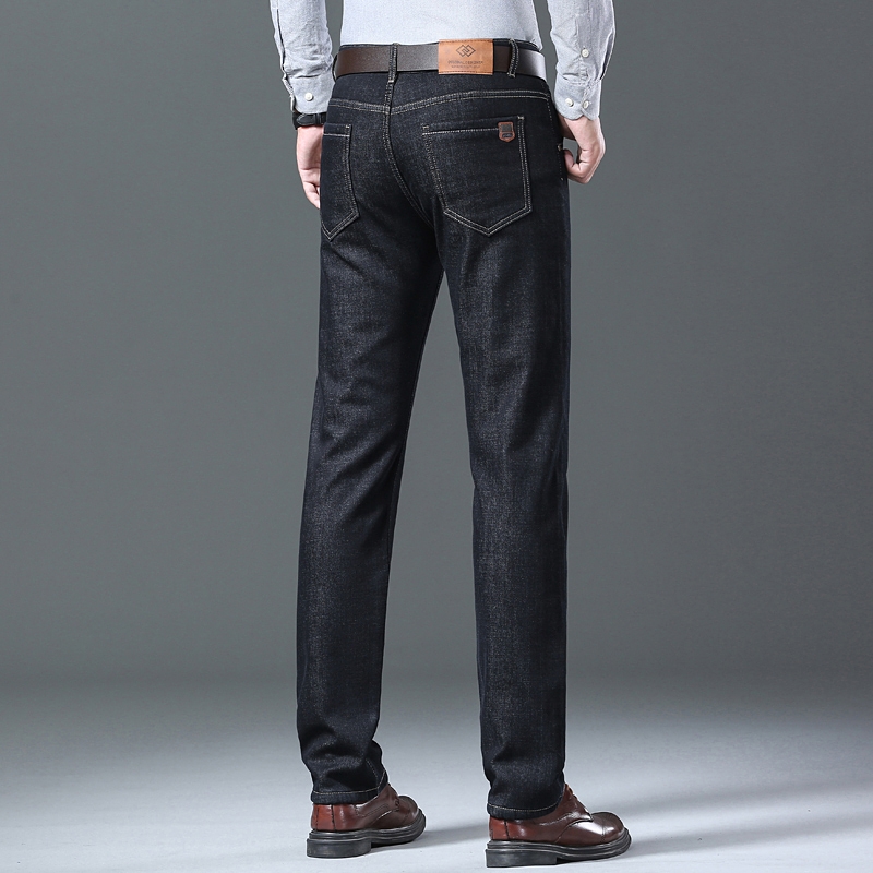 Pantalones vaqueros de lana cálidos de invierno para hombre 2025, pantalones vaqueros térmicos informales gruesos elásticos rectos, pantalones de trabajo de negocios para hombre, nueva ropa para hombre