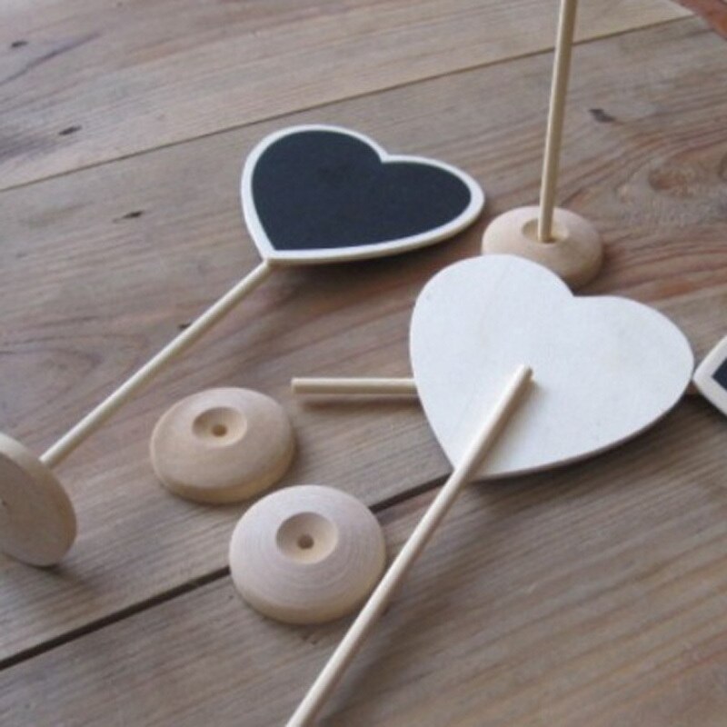 30pcs Mini Heart Shaped Wood Chalkboard Blackboard Place Card Holder Notice Message Paint for School Event Office Decoration