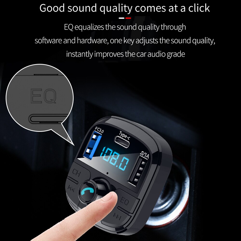 BT29 Bluetooth 5.0 Fm Transmitter Car Kit MP3 Modulator Car Charger QC3.0 Double USB With LED Lattice screen EQ Mode
