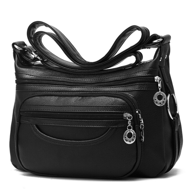 Mehrlagige schultertaschen aus weichem pu-leder für #39 , klassische umhängetaschen, luxuriöse damenhandtaschen und geldbörsen: Schwarz