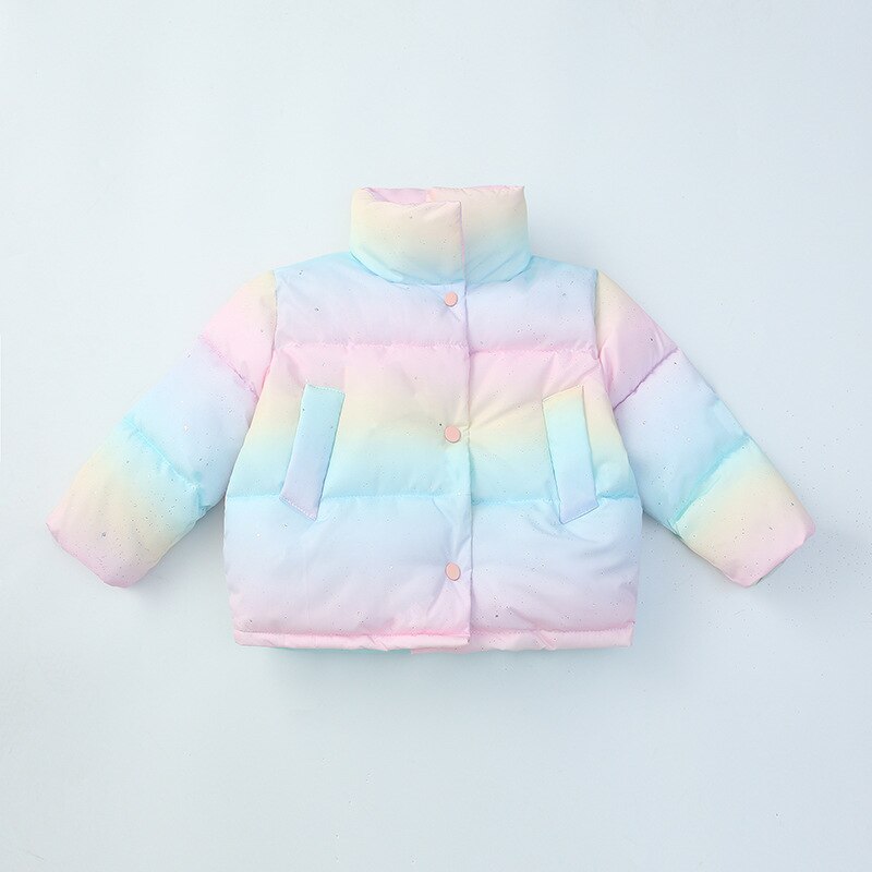 Winter girl's cotton padded coat children's baby rainbow printed cotton padded coat children's high collar coat