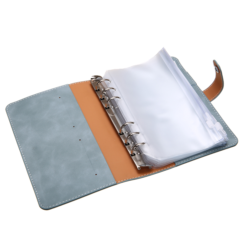 A6 Pu Lederen Bindmiddel Notebook Set 6 Ringen Kleurrijke Dagboek Agenda Planner Budget Met 12 Stuks Ritssluiting Enveloppen 16Pcs etiket Vel