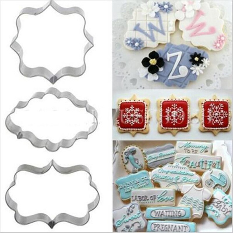 3 stuks Cookie Cutter Set DIY Gebak Fondant mold rvs Suiker ambachtelijke Cakevorm Decorating Frame Snijders