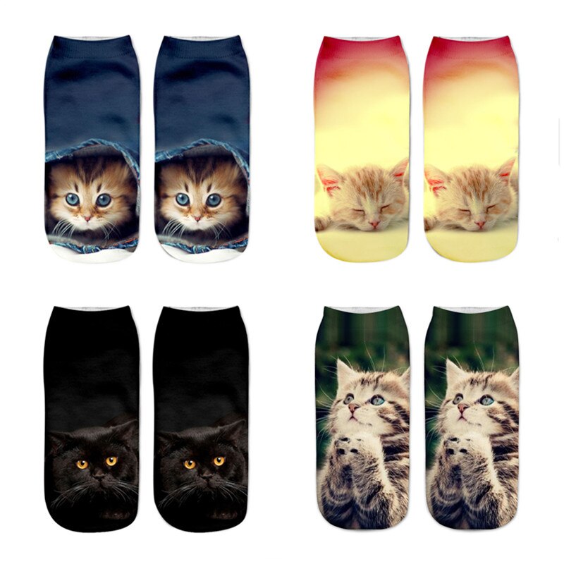 Kids Socks 3D Printing Cute Animal Cat Boys Girls Socks Low Ankle Funny Sock for Children 8-16Years