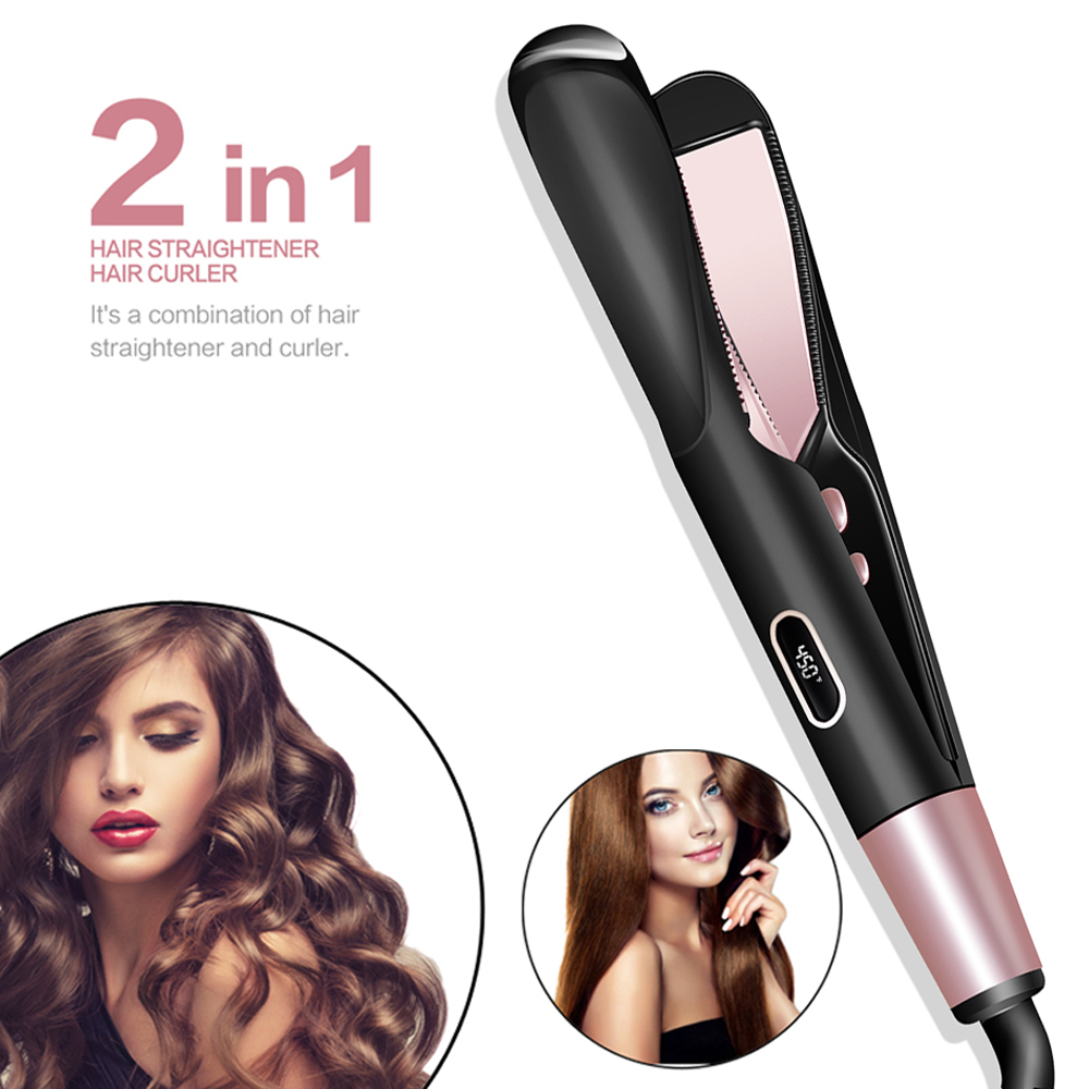 Flat Iron Stijltang Keramische 2 In 1 Straightening Krultang Elektrische Haar Tang Styler Grote Corrugation Haar Krultang