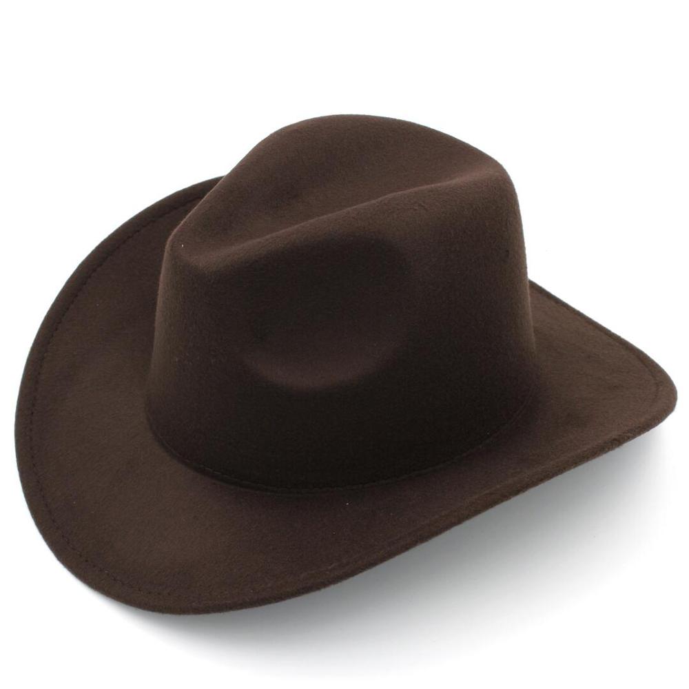 LUCKYLIANJI Trilby Wool Felt Fedora Cowboy Hat Solid Color Western Bull Jazz Sun Chapeau Caps For Men Women (One Size:57cm): Brown