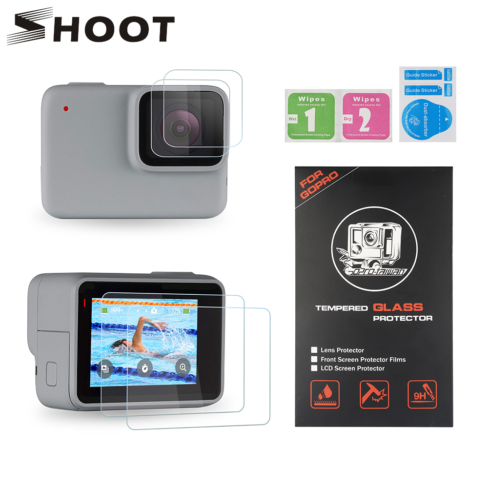 SCHIETEN Dubbel Gehard Glas Lens + LCD Screen Protector voor GoPro Hero 7 Zilver Wit Camera Beschermende Film voor Go pro Hero 7
