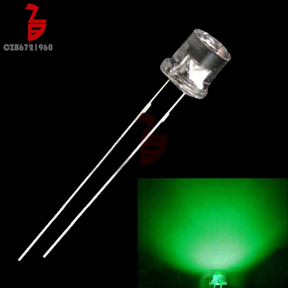 100Pcs 5mm Diode Flat Top White Red Green Blue Yellow Smd Smt Led Water Clear Super Bright Wide Angle Bulb 20000mcd Lamp: Green