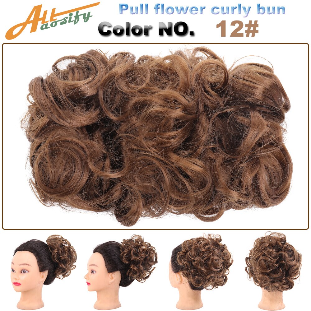 Allasosify Large Comb Clip In Curly Synthetic Hair Pieces Chignon Updo Cover Bun Hair Extension For Women 17 Colors: 12