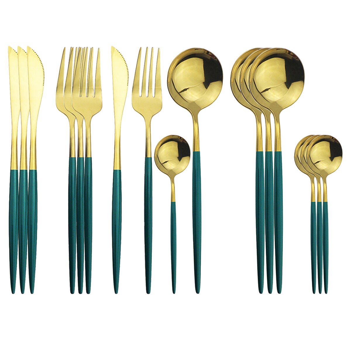 16Pcs/Set Dinnerware Set Black Cutlery Set 304 Stainless Steel Flatware Set Knives Fork Spoon Kitchen Party Tableware Silverware: Green Gold