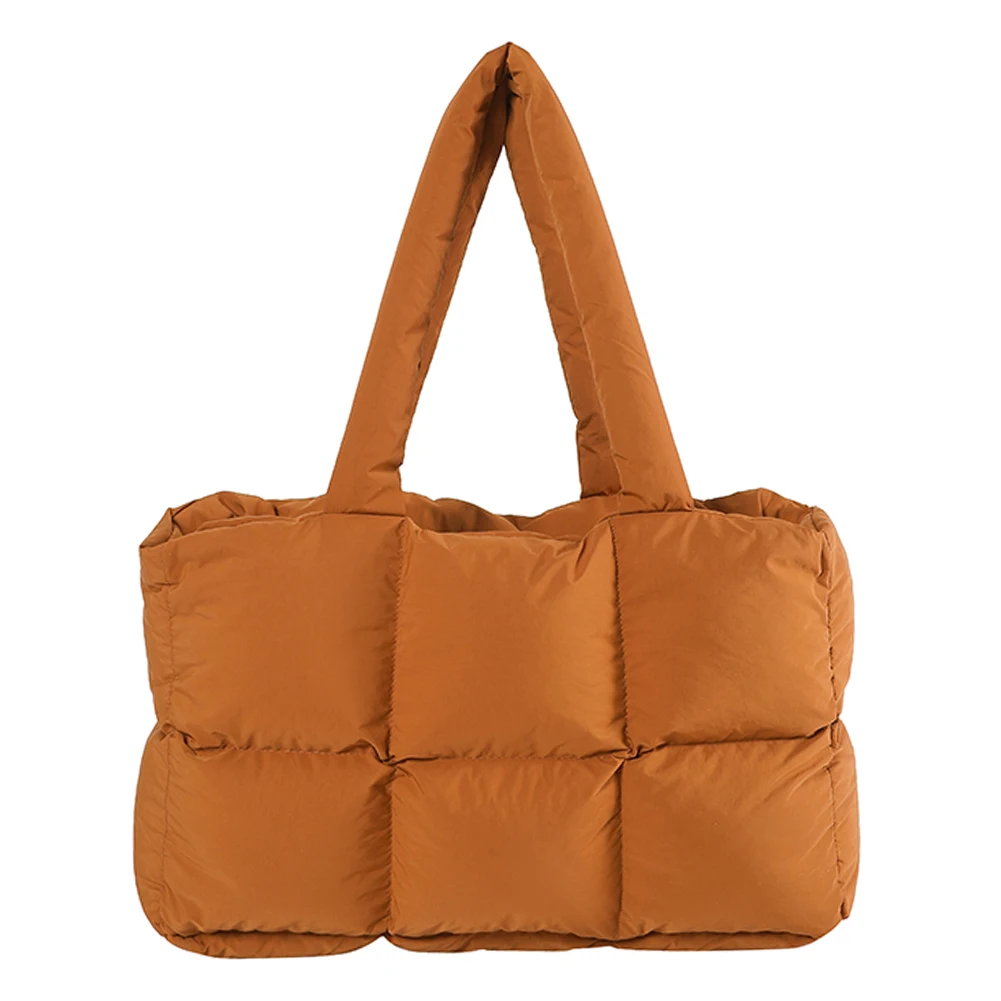 Dames gewatteerde handtas effen kleur gewatteerde enkele schoudertas grote capaciteit zachte cloud draagtas trendy tassen voor woon-werkverkeer