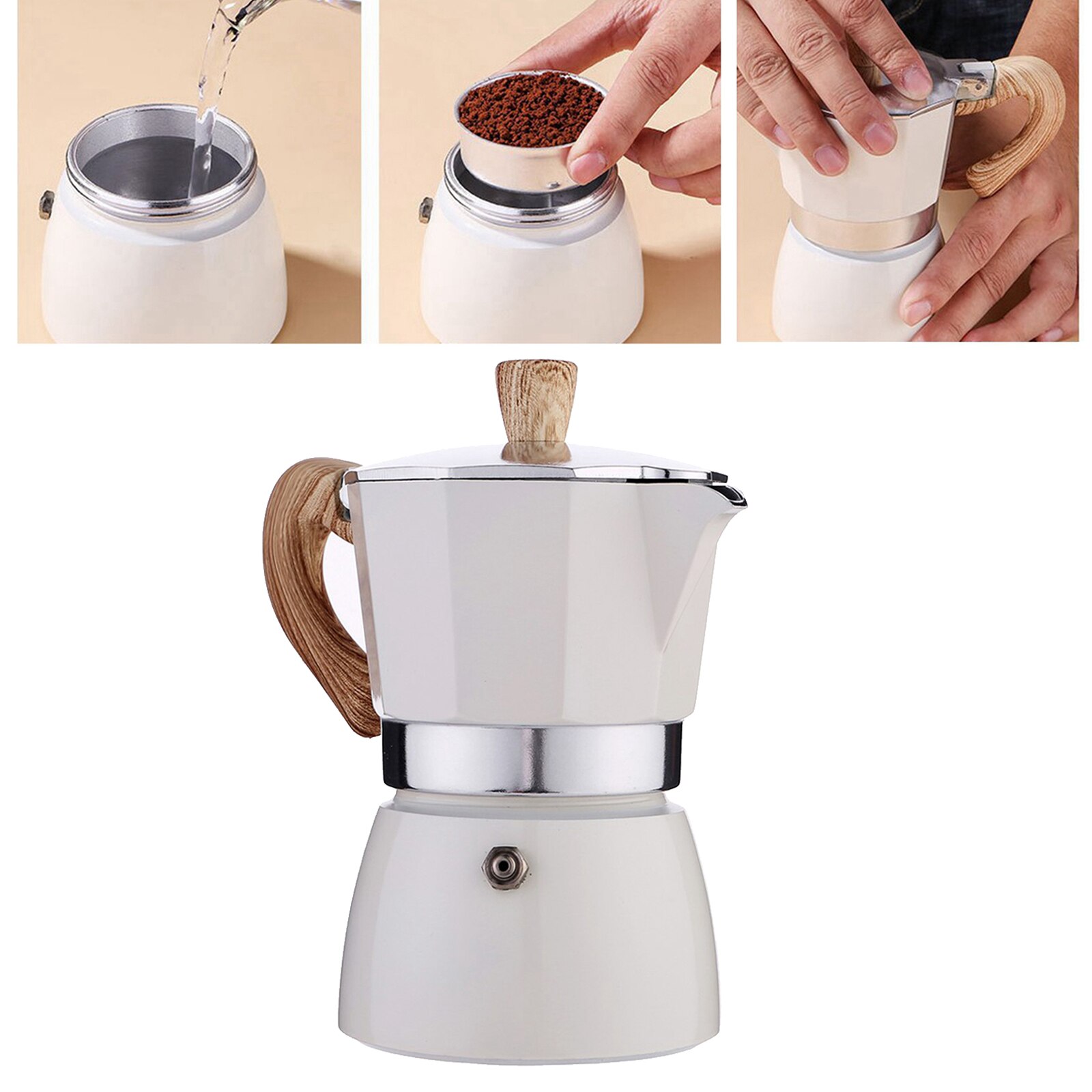 Mocha Coffee Maker Portable Aluminum Percolator Home Office Mocha Pot Durable: White 300ml