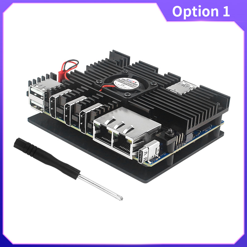 Orange  pi 5 plus aluminium behuizing met actieve en passieve metalen koeling, ventilator en koelribben, metalen behuizing voor orange  pi 5 plus: Rood